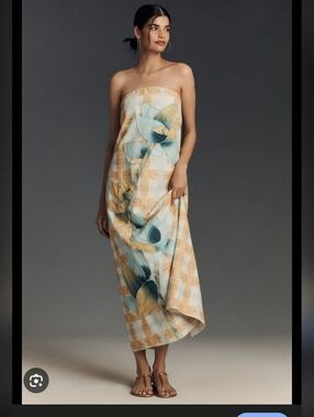 Anthropologie Sleeveless Maxi Dress with Blue Floral Print